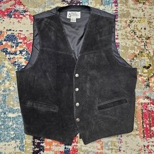 Vintage High Alpine Black Suede Leather Vest Size Large Western Biker Cowboy